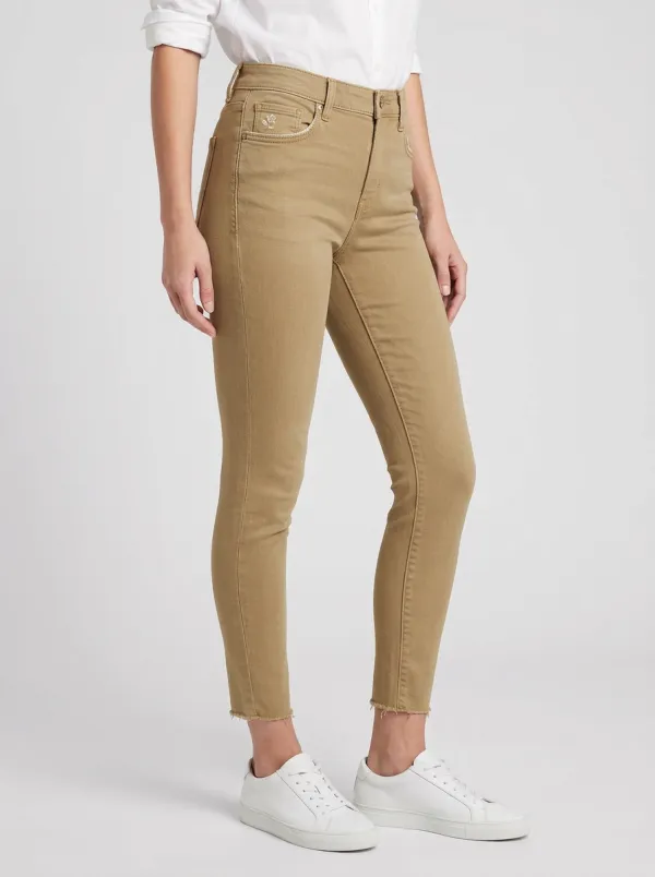 Women's Floral Embroidery High-Rise Raw Hem Printed Slim Jeans