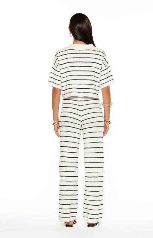 White Navy Stripe Knit Pants
