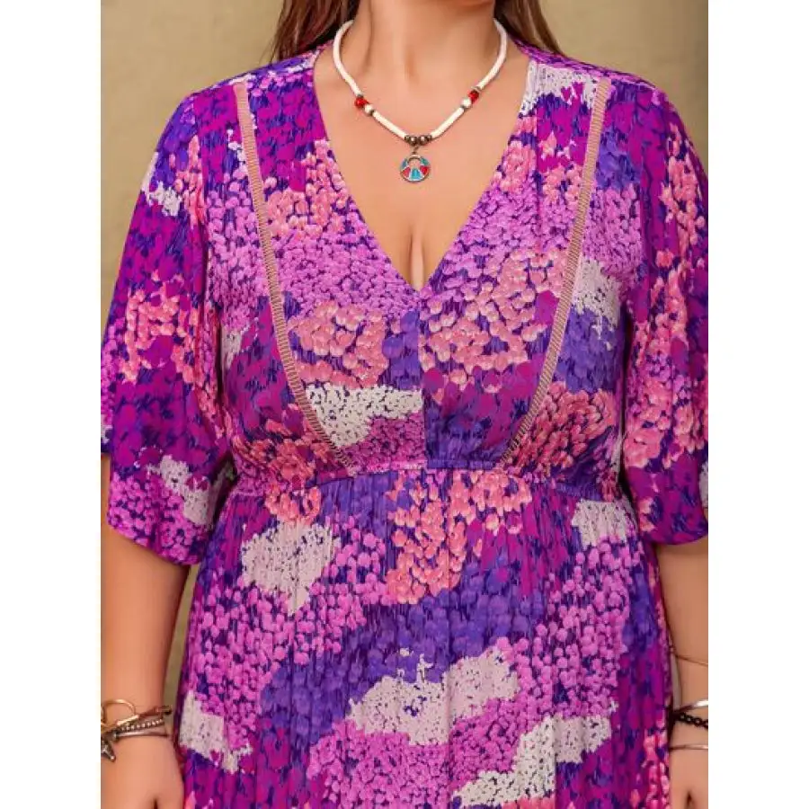 Plus Size Slit Printed Half Sleeve Maxi Dress