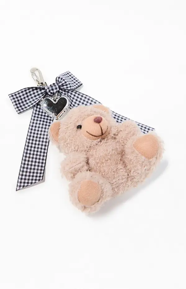LA Hearts Gingham Bow Heart Bear Bag Charm Keychain