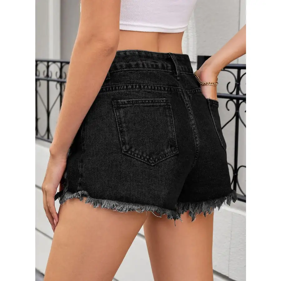 Chic Distressed Raw Hem Denim Shorts