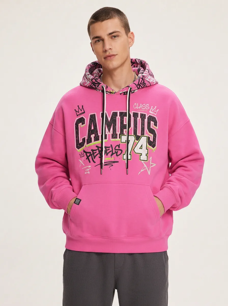 Men's Campus Rebels 74 Graffiti Printed Hoodie