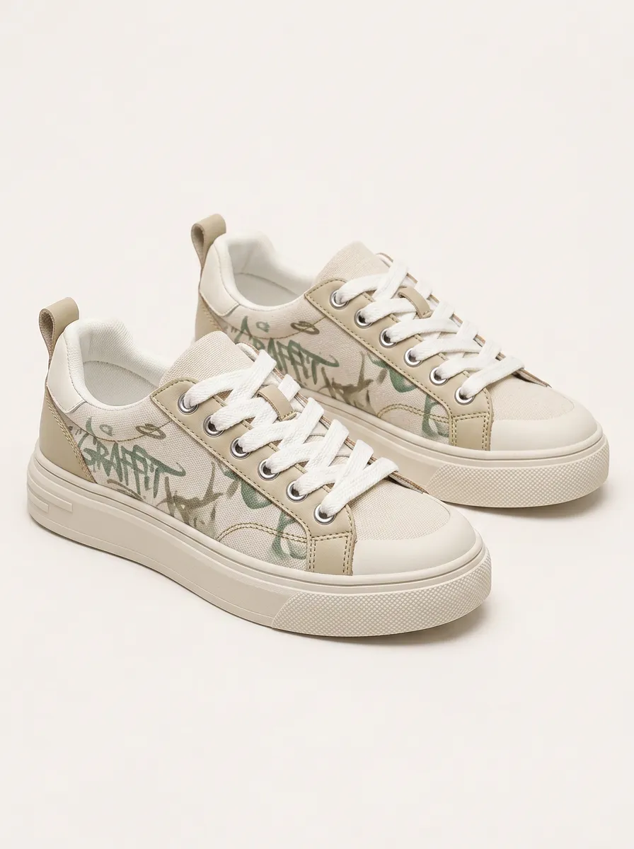 Men's Streetwear Graffiti Art Printed Canvas Sneakers
