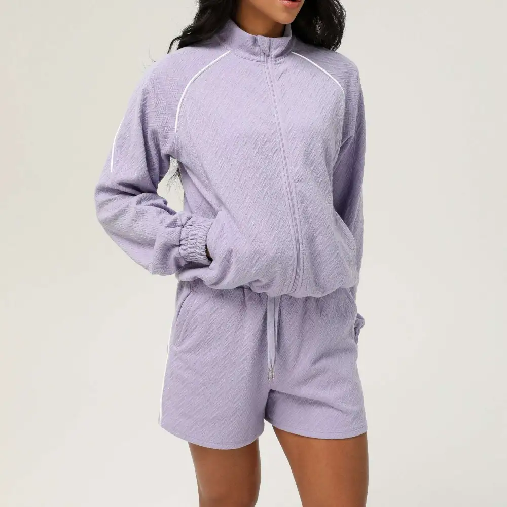 Long-Sleeve High-Waist Jacket and Shorts Active Set
