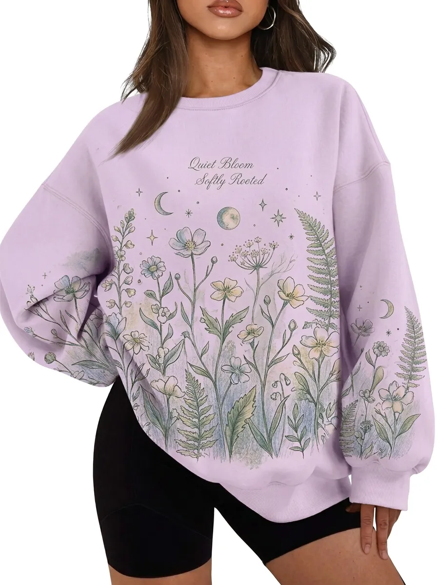 Women's Botanical Nature Floral Moon Graphic Sweatshirt