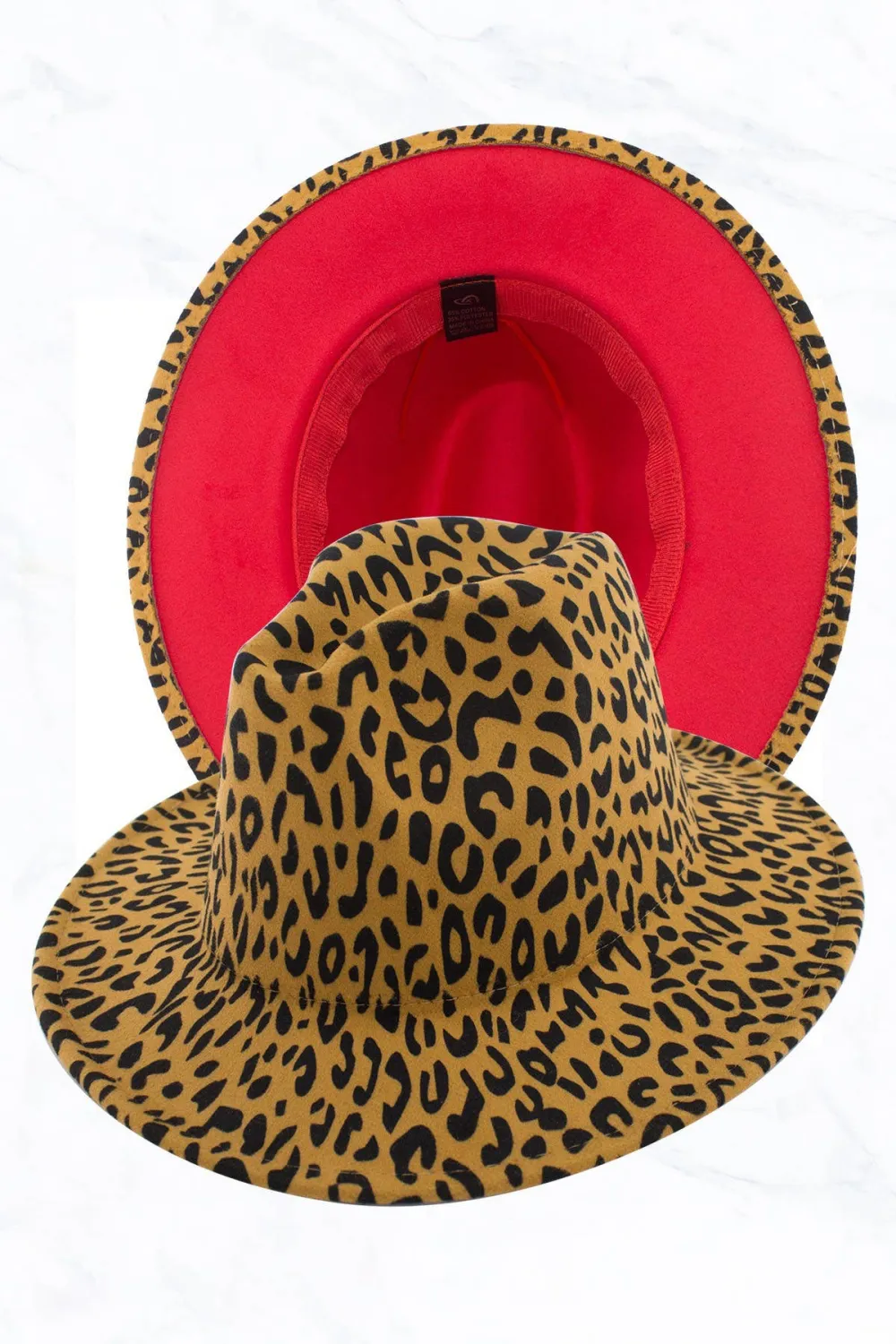 Women Double Sided Color Matching Leopard Fedora Hat