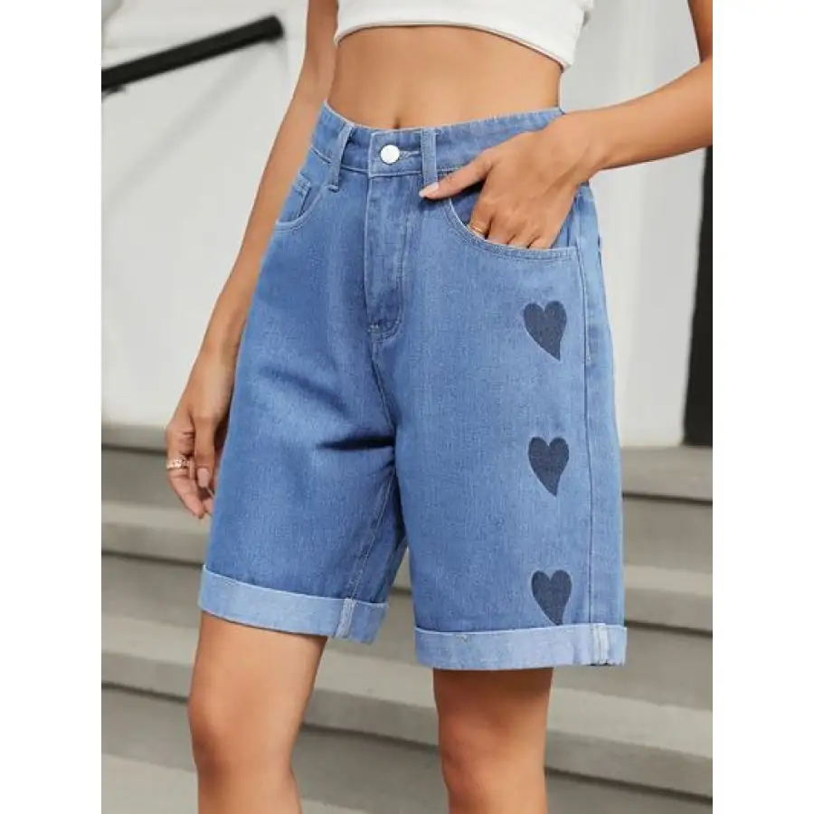 Rolled Hem Pocketed Denim Shorts
