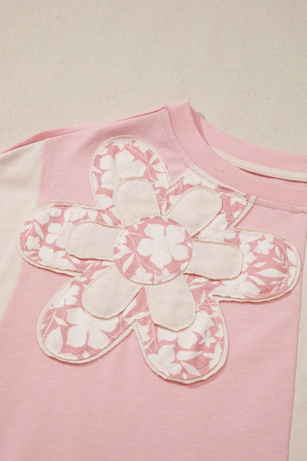 Apricot Block Flower Patched Loose Tee