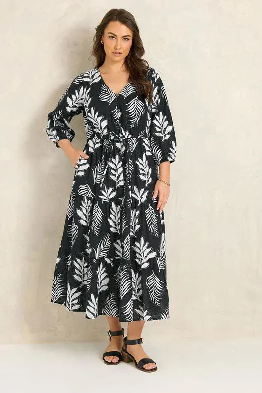 Black Mono Print Maxi Dress