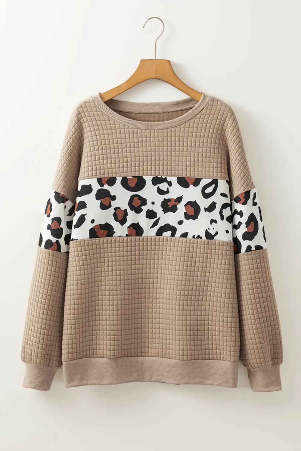 Leopard Print Patchwork Quilted Crewneck Sweatshirt