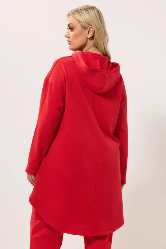 Red Metallic Drawstring Longline Hoodie