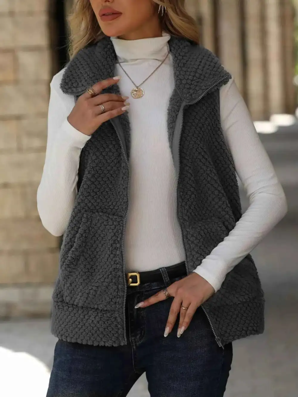 Layered Zip-Up Vest Coat