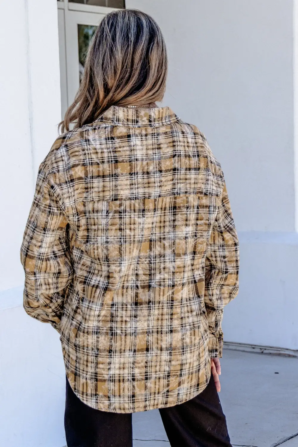 Women's Plaid Long Sleeve Button Front Blouse