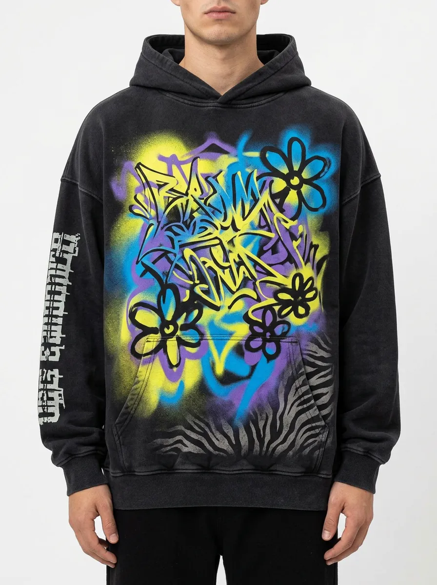 Unisex Echo Graffiti Floral Zebra Graphic Hoodie