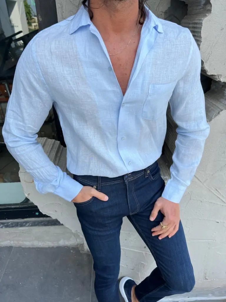 Classic Button Collar Slim Fit Cotton Casual Shirt