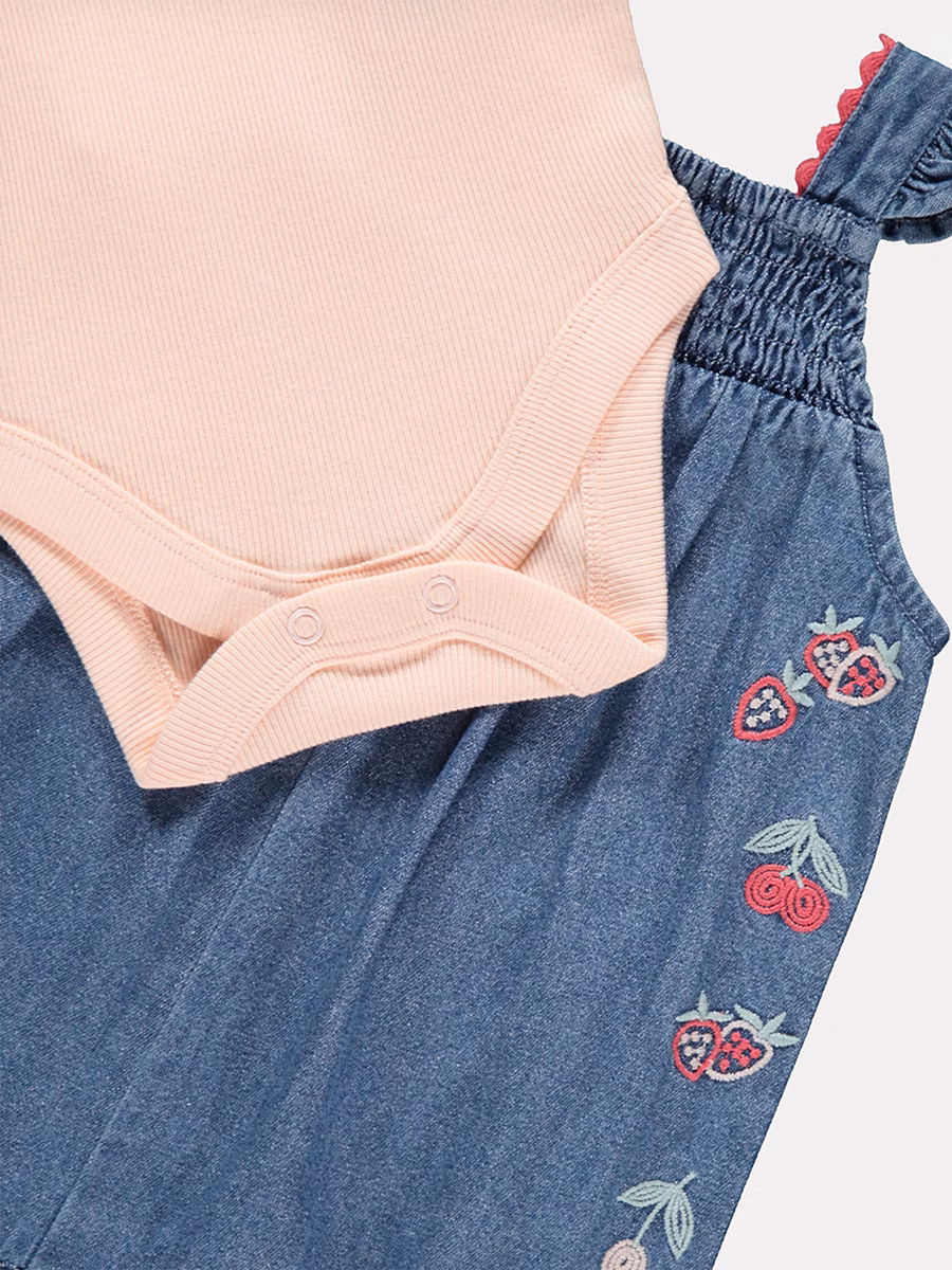 Berry Embroidery Denim Dungarees and Bodysuit Outfit detail 1