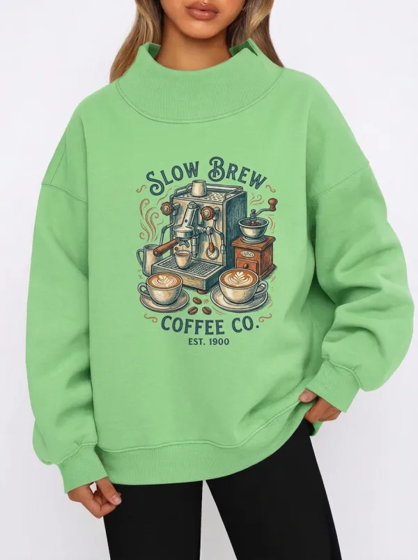 Women's Coffee-Inspired Slow Brew Espresso Machine Printed Sweatshirt