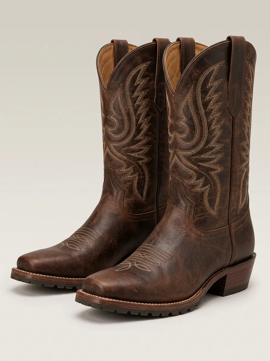 Men's Red Embroidered Detail Cowboy Boots with Practical Silhouette