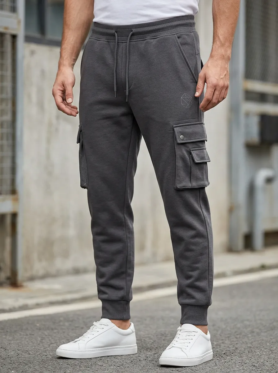 Streetwear Geometric Graphic Print Detail Men's Cargo Jogger Pants