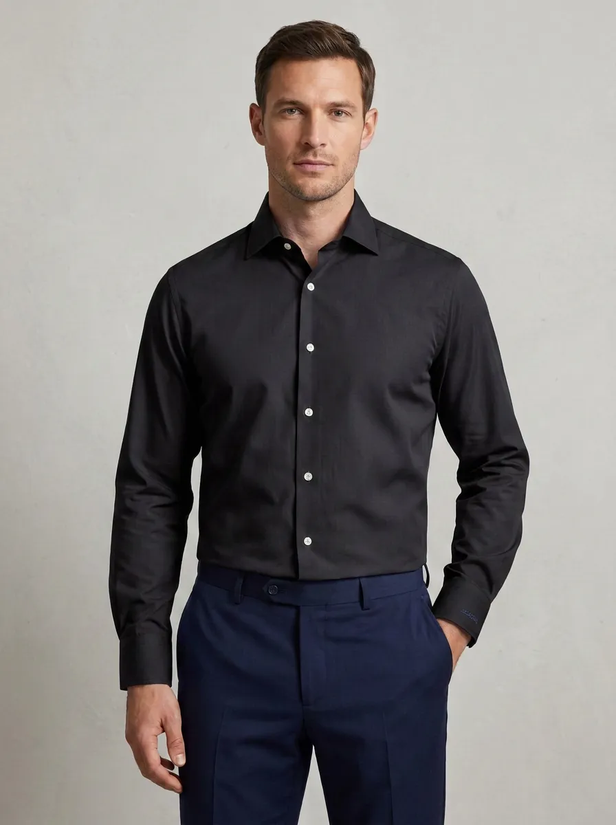 Men's Non-Iron Cotton Solid Light Blue Long Sleeve Shirt