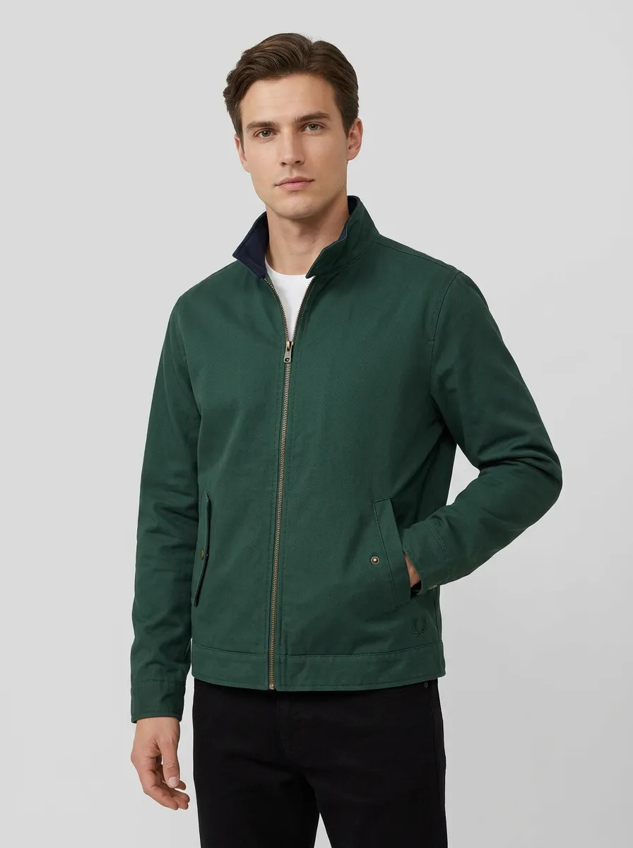 Men's Casual Green Zip-Up Stand Collar Jacket