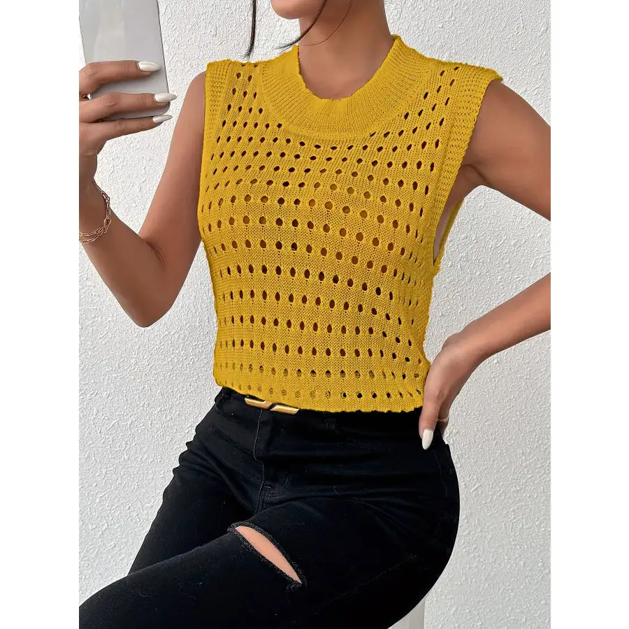Hollow Out Round Neck Knit Tank