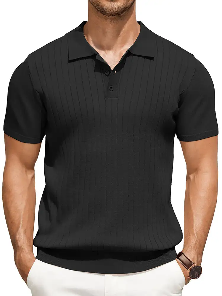 Casual Ribbed Knitted Polo Shirt