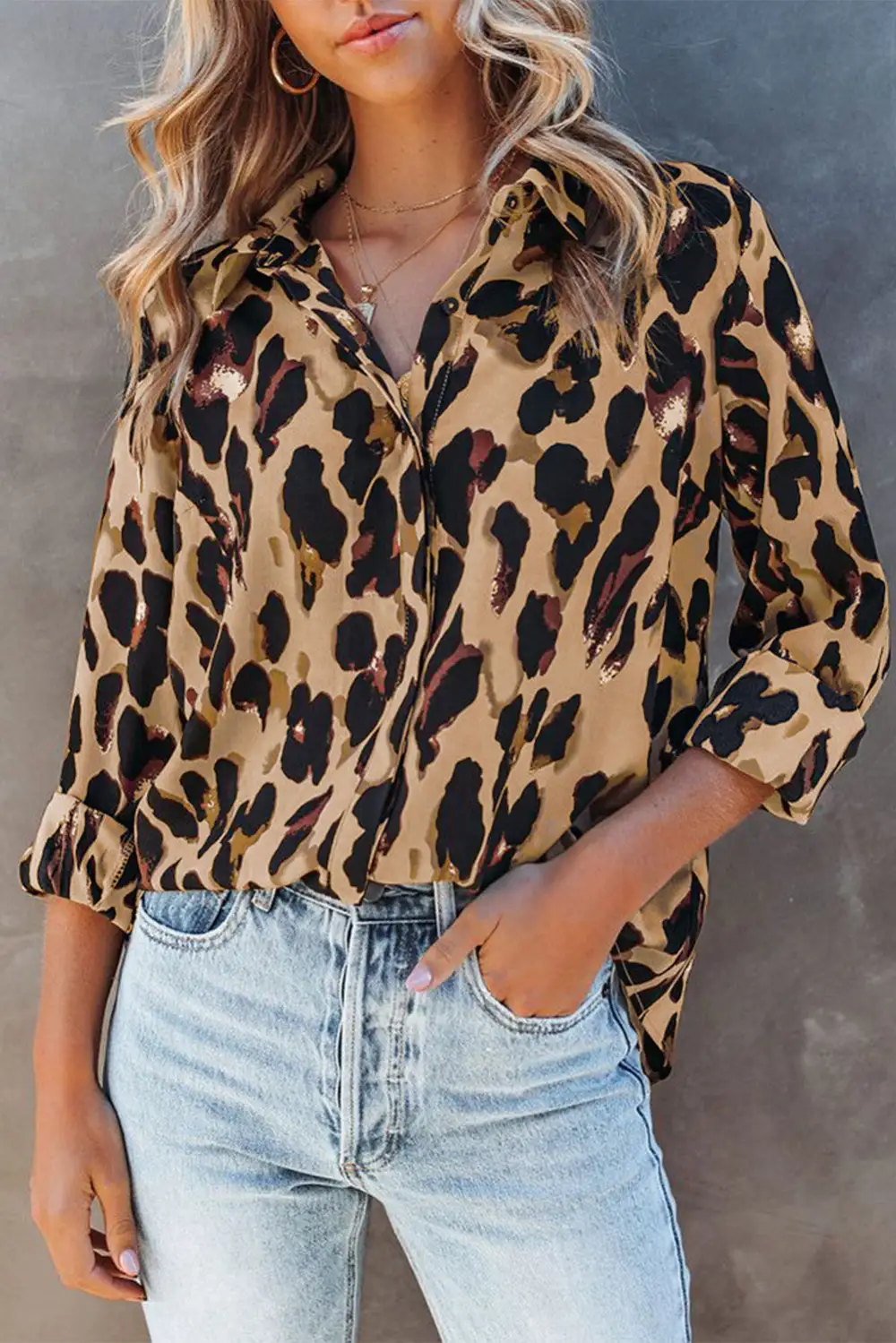 Turn Down Collar Print Shirt