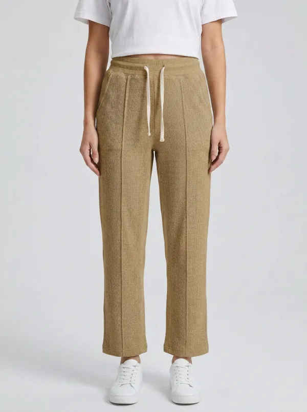 Women's Casual Waffle Knit Drawstring Grey Lounge Pants