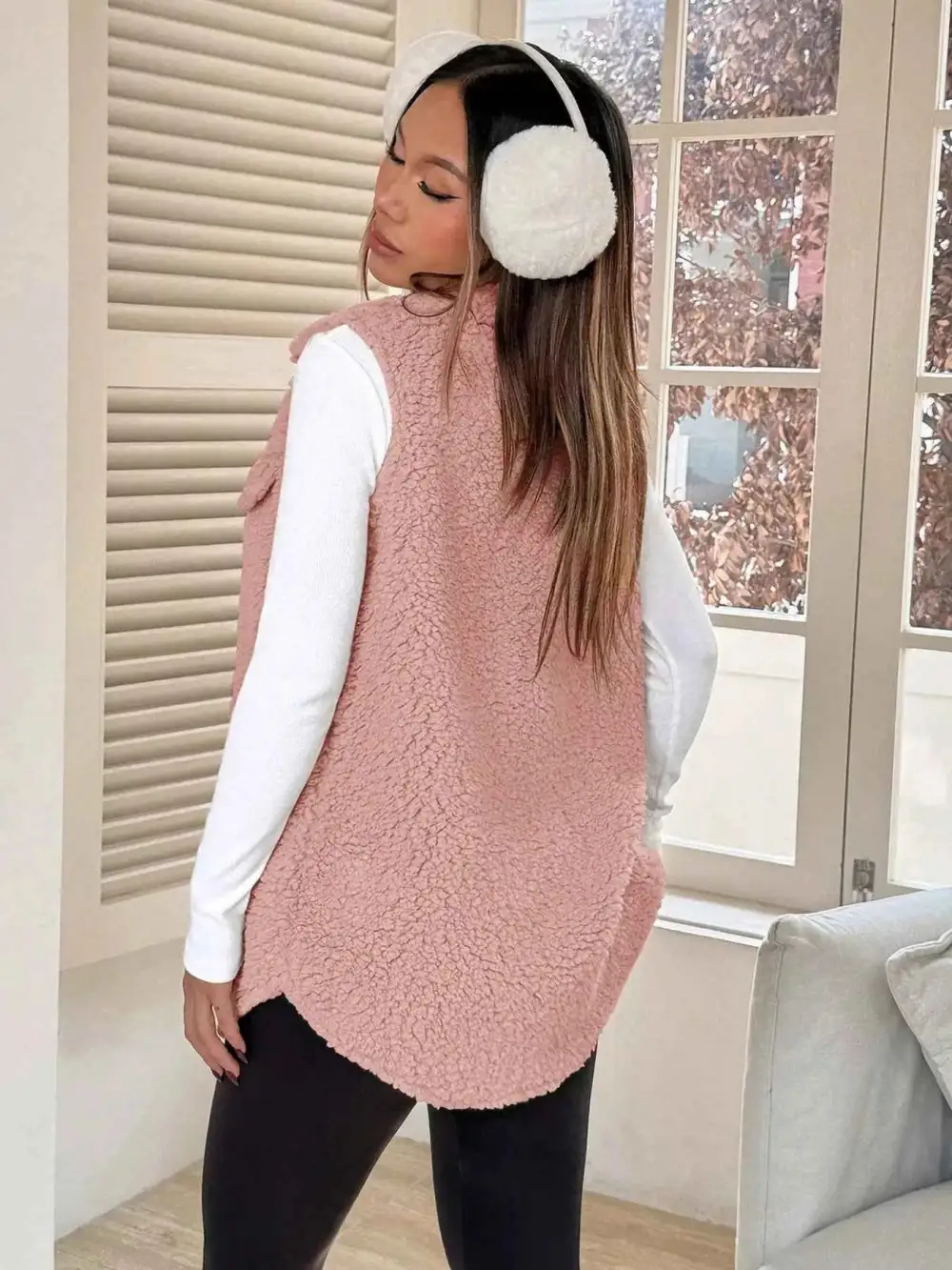 Button Down Sherpa Fleece Vest Coat