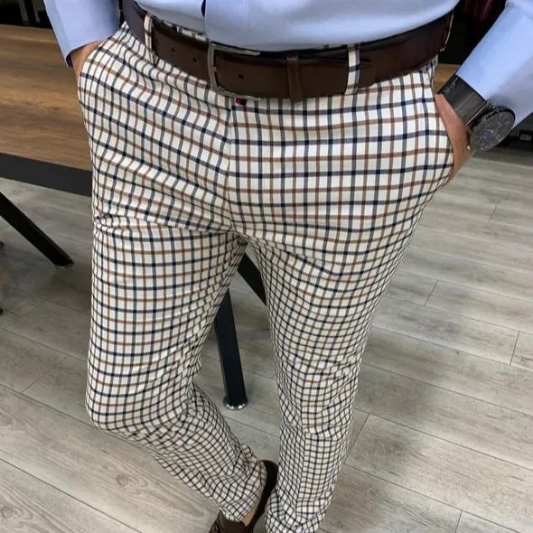 Relaxed Slim Fit Plaid Tailored Trousers