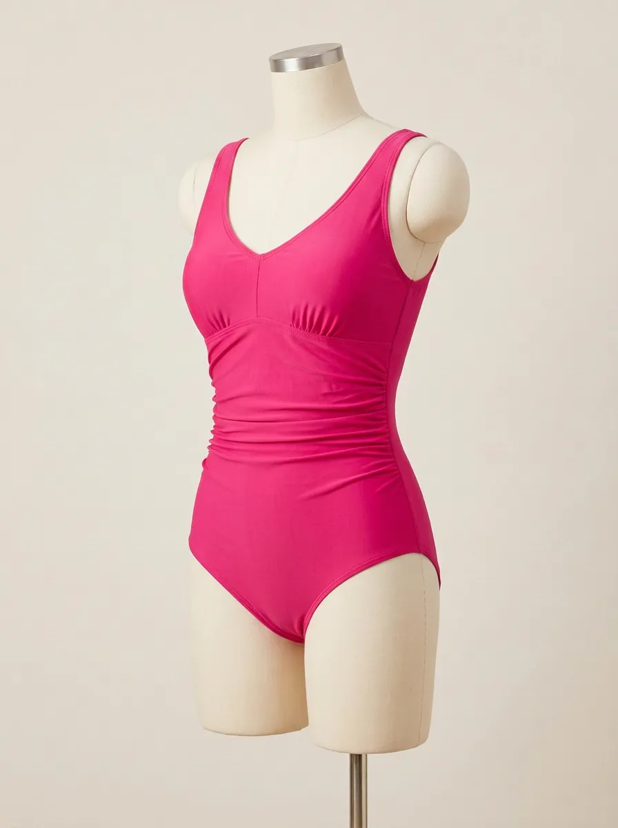 Modern V-Neck Ruched One-Piece Swimsuit