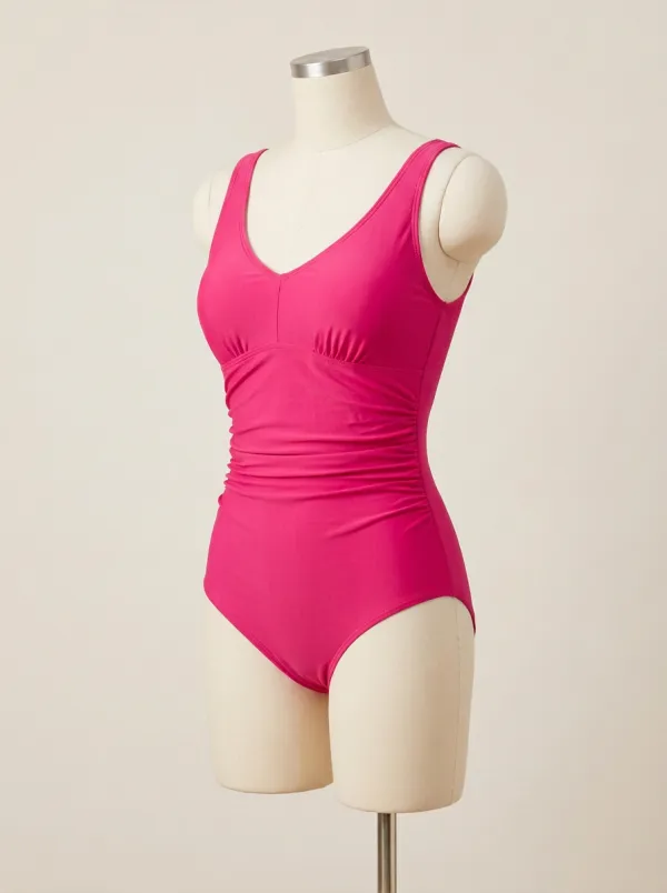 Modern V-Neck Ruched One-Piece Swimsuit