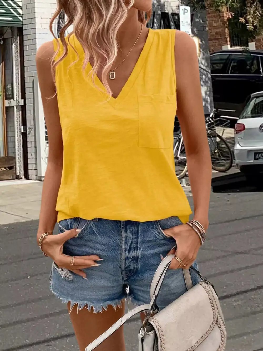 Casual V Neck Pocket Tank