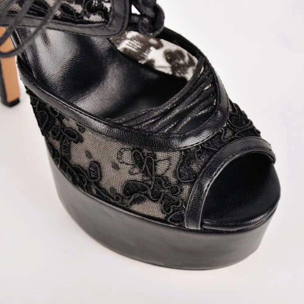 Platform Mesh Lace Up Slingback Sandals