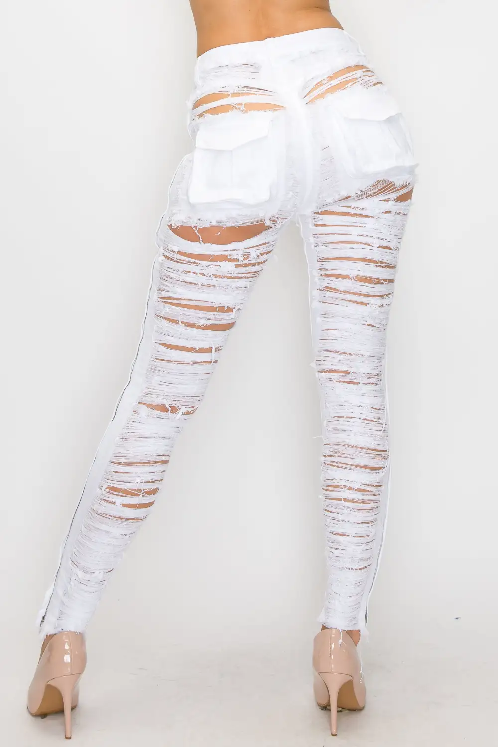 High-Rise Cargo-Pocket Skinny Cargo Jeans