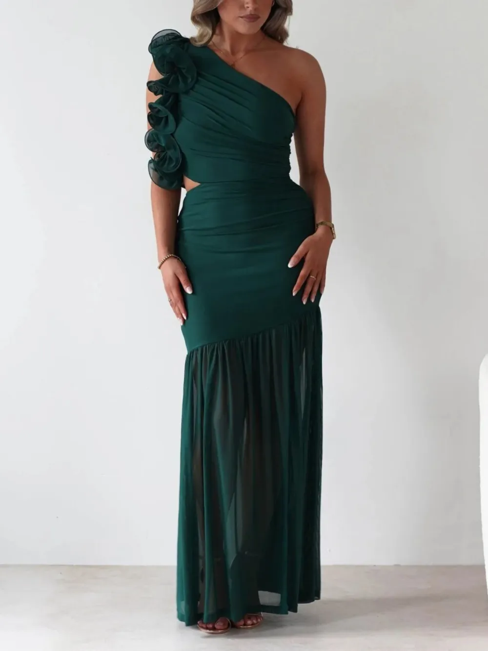Gathered Detail Ruffle Maxi Dress