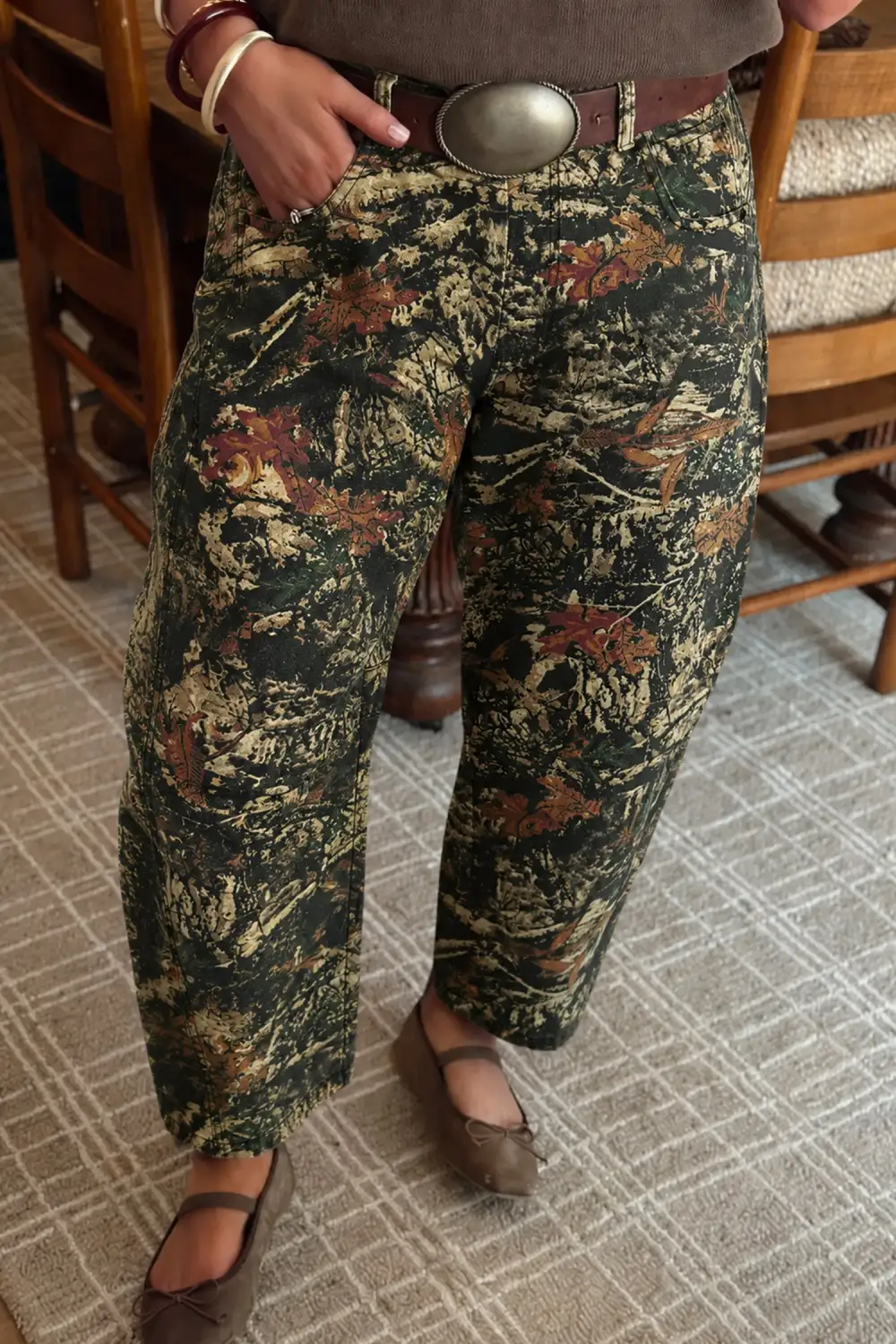 Women's Western Woodland Camouflage Straight Leg Shift Jeans
