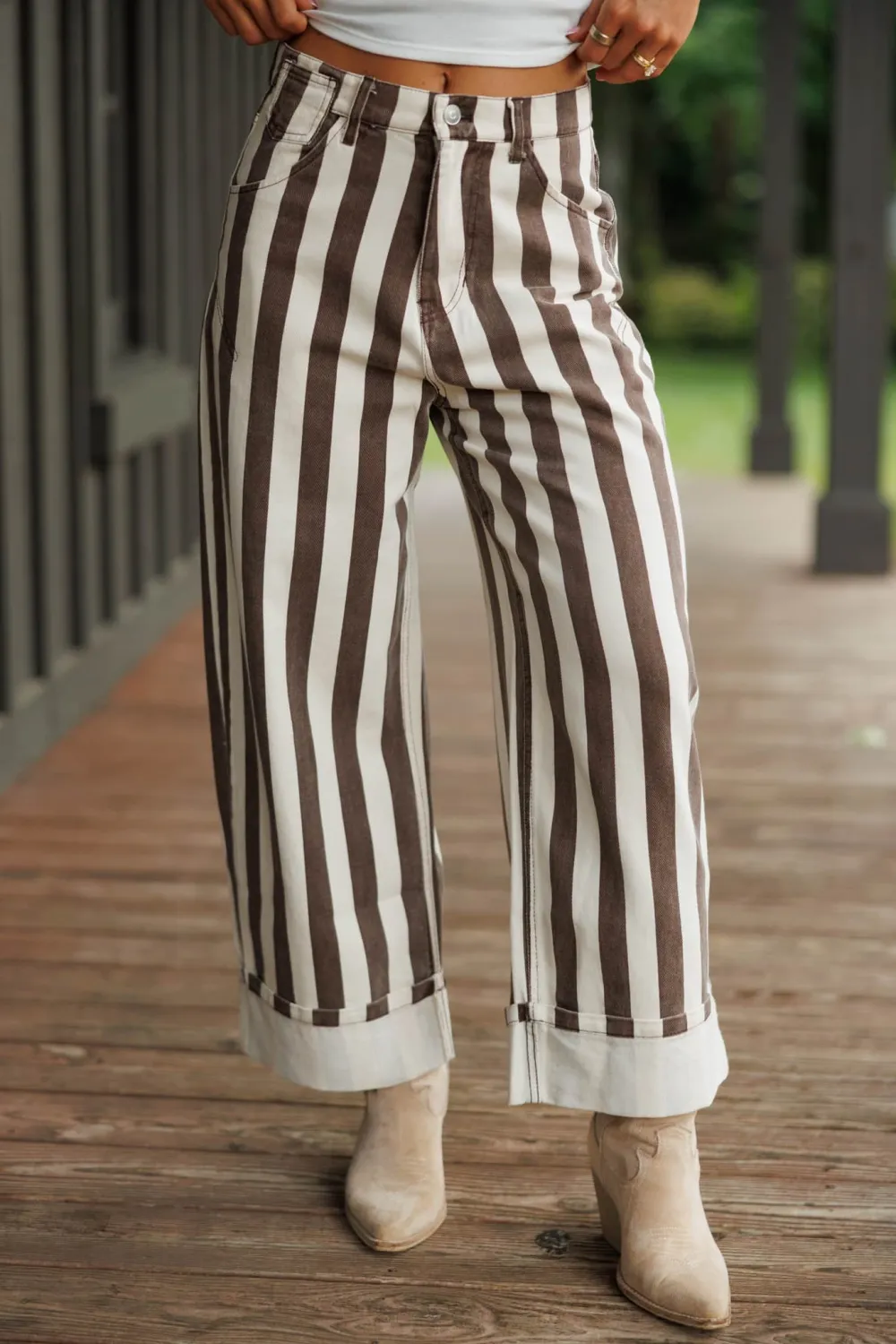 Barrel Rolled-Cuff Striped Jeans