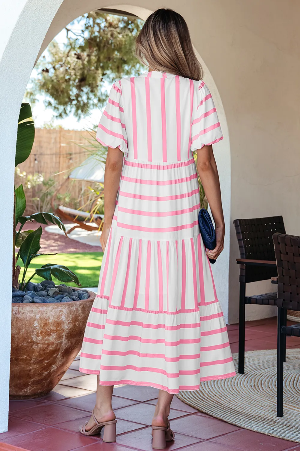 Pink Stripe Ricrac Trim Dress