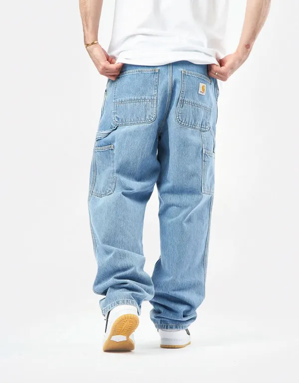 Stone Bleached Relaxed Single Knee Denim Jeans
