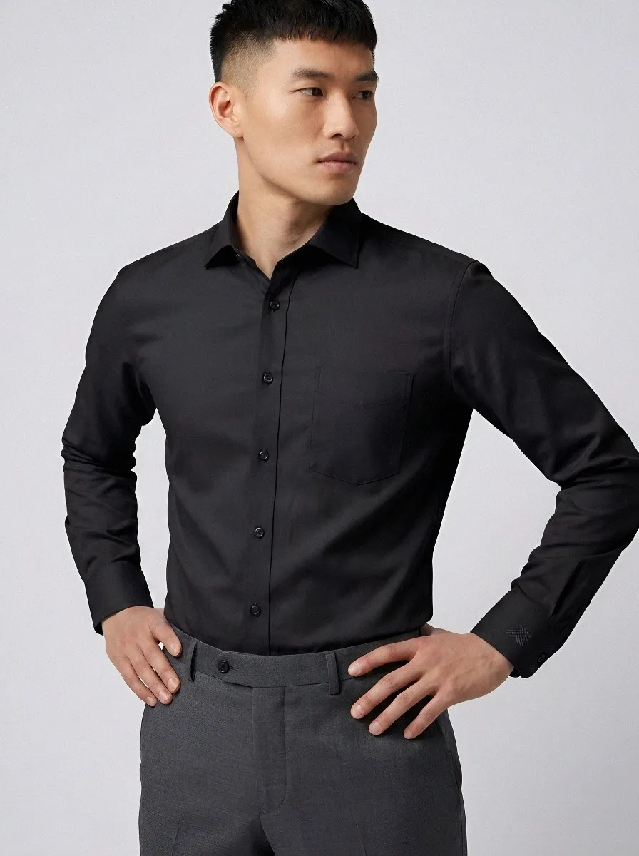 Men's Non-Iron Cotton Light Blue Embroidered Cuff Dress Shirt