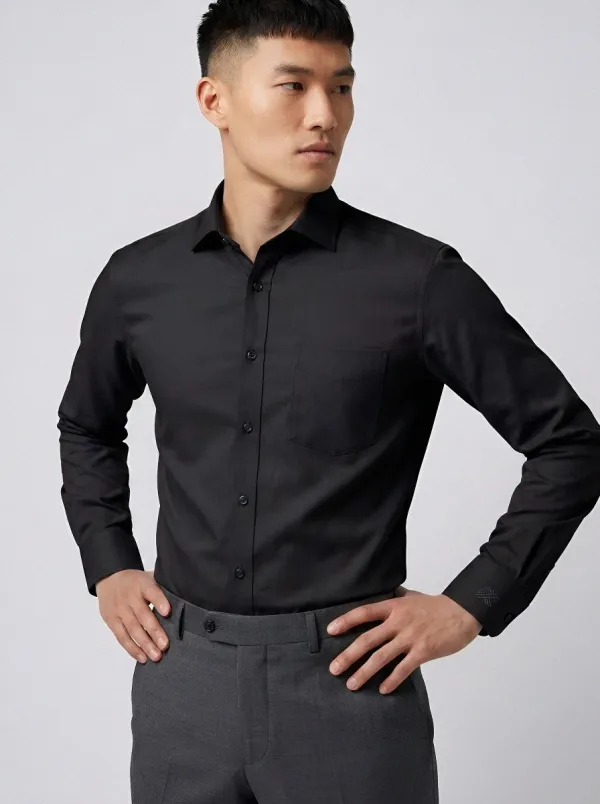 Men's Non-Iron Cotton Light Blue Embroidered Cuff Dress Shirt