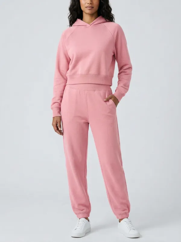 Women's Forest Green Raglan Cropped Hoodie and Jogger Set