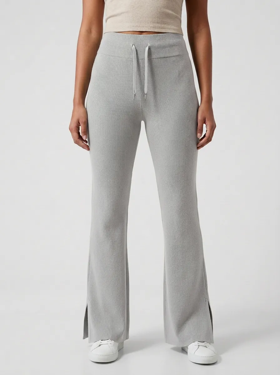 Women's Classic Flared Ribbed Drawstring Sport Pants