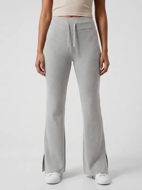 Women's Classic Flared Ribbed Drawstring Sport Pants