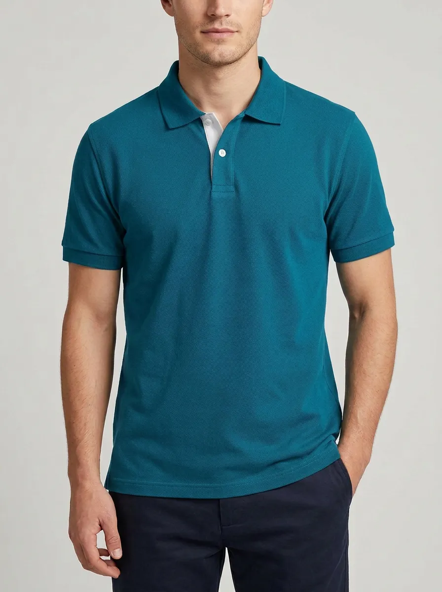 Men's Navy Blue Contrast Collar Solid Printed Polo Shirt
