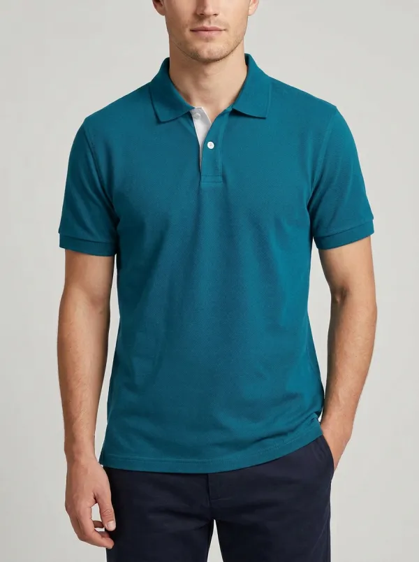 Men's Navy Blue Contrast Collar Solid Printed Polo Shirt