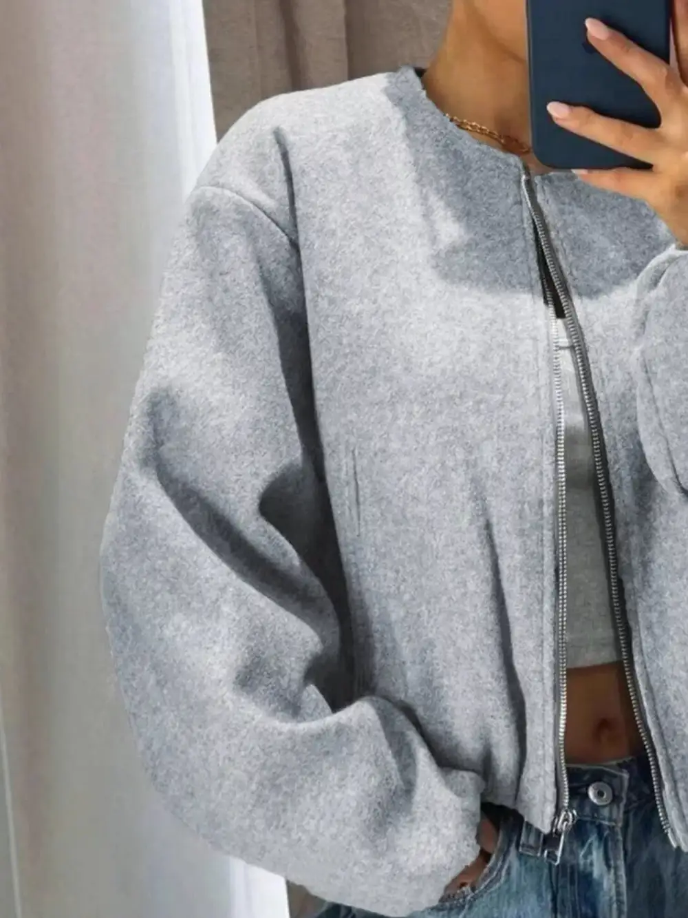 Plus Size Casual Fleece Zip-Up