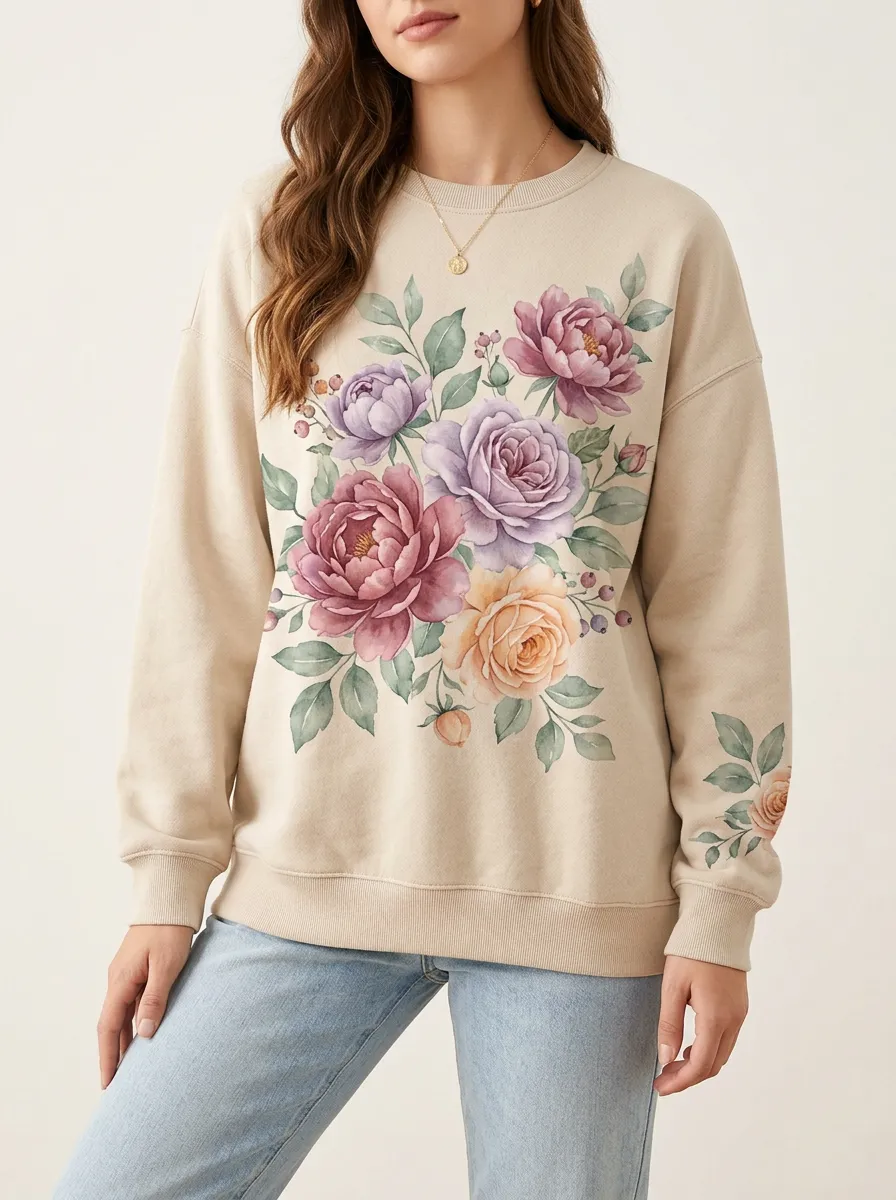 Women's Artful Peony Crewneck Pullover